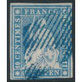 SWITZERLAND - 1854 10Rp blue Helvetia (2nd Munich printing), used – Zumstein # 23A