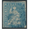 SWITZERLAND - 1854 10Rp blue Helvetia (2nd Munich printing), used – Zumstein # 23A