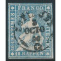 SWITZERLAND - 1858 10Rp blue Helvetia (red thread, late Bern), used – Zumstein # 23Cd