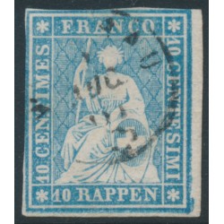 SWITZERLAND - 1859 10Rp pale blue Helvetia (green thread, late Bern), used – Zumstein # 23Gb SWITZERLAND - 1859 10Rp pale blue Helvetia (green thread, late Bern), used – Zumstein # 23Gb