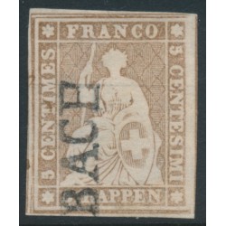 SWITZERLAND - 1856 5Rp brown Helvetia (black thread, late Bern), used – Zumstein # 22D SWITZERLAND - 1856 5Rp brown Helvetia (black thread, late Bern), used – Zumstein # 22D