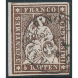 SWITZERLAND - 1858 5Rp deep brown Helvetia (green thread, late Bern), used – Zumstein # 22Gd SWITZERLAND - 1858 5Rp deep brown Helvetia (green thread, late Bern), used – Zumstein # 22Gd