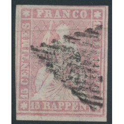 SWITZERLAND - 1856 15Rp rose Helvetia (very thin paper), used – Zumstein # 24F