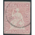 SWITZERLAND - 1858 15Rp rose Helvetia (green thread, late Bern), used – Zumstein # 24Gb