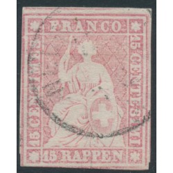 SWITZERLAND - 1858 15Rp rose Helvetia (green thread, late Bern), used – Zumstein # 24Gb