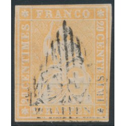 SWITZERLAND - 1854 20Rp orange Helvetia (green thread, early Bern), used – Zumstein # 25B