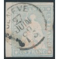 SWITZERLAND - 1856 1Fr blue-grey Helvetia (yellow thread), used – Zumstein # 27D SWITZERLAND - 1856 1Fr blue-grey Helvetia (yellow thread), used – Zumstein # 27D