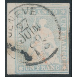 SWITZERLAND - 1856 1Fr blue-grey Helvetia (yellow thread), used – Zumstein # 27D SWITZERLAND - 1856 1Fr blue-grey Helvetia (yellow thread), used – Zumstein # 27D