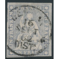 SWITZERLAND - 1856 1Fr violet-grey Helvetia (yellow thread), used – Zumstein # 27D SWITZERLAND - 1856 1Fr violet-grey Helvetia (yellow thread), used – Zumstein # 27D