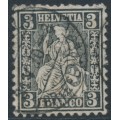 SWITZERLAND - 1862 3c black Sitting Helvetia (Sitzende Helvetia), used – Zumstein # 21b