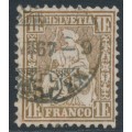 SWITZERLAND - 1863 1Fr gold-bronze Sitting Helvetia (Sitzende Helvetia), used – Zumstein # 36a
