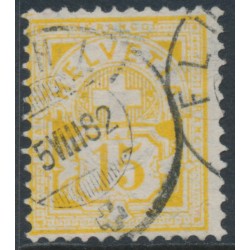 SWITZERLAND - 1882 15c yellow Numeral, granite paper, used – Zumstein # 63Aa