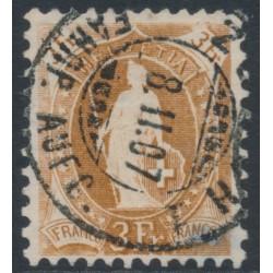 SWITZERLAND - 1906 3Fr brown Helvetia, p.11½:11, plain paper, used – Zum # 92A SWITZERLAND - 1906 3Fr brown Helvetia, p.11½:11, plain paper, used – Zum # 92A