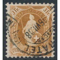 SWITZERLAND - 1907 3Fr brown Helvetia, p.11½:12, plain paper, used – Zum # 92C