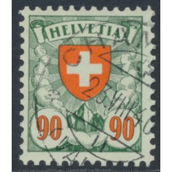 SWITZERLAND - 1940 90c green/red Arms, chalk paper, smooth gum, used – Michel # 194y