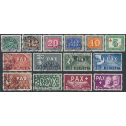 SWITZERLAND - 1945 5c to 10Fr Peace set plus overprint, used – Michel # 447-459+464