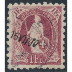 SWITZERLAND - 1888 1Fr purple Helvetia, perf. 9¾:9¼, used – Zum. # 71B
