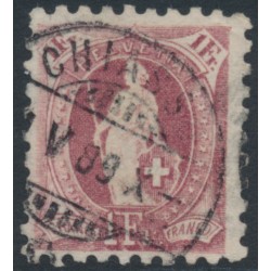 SWITZERLAND - 1888 1Fr purple Helvetia, perf. 9¾:9¼, used – Zum. # 71B