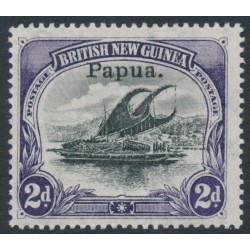 PAPUA / BNG - 1907 2d black/violet Lakatoi, vertical rosettes, o/p small Papua, MNH – SG # 40