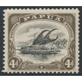 PAPUA / BNG - 1910 4d black/sepia Lakatoi, small PAPUA, perf. 11, horizontal wmk, MH – SG # 63 PAPUA / BNG - 1910 4d black/sepia Lakatoi, small PAPUA, perf. 11, horizontal wmk, MH – SG # 63