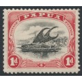 PAPUA / BNG - 1910 1d black/carmine Lakatoi, small PAPUA, perf. 11, horizontal wmk, MH – SG # 60 PAPUA / BNG - 1910 1d black/carmine Lakatoi, small PAPUA, perf. 11, horizontal wmk, MH – SG # 60