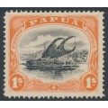 PAPUA / BNG - 1908 1/- black/orange Lakatoi, small PAPUA, perf. 12½, upright wmk, MH – SG # 58 PAPUA / BNG - 1908 1/- black/orange Lakatoi, small PAPUA, perf. 12½, upright wmk, MH – SG # 58