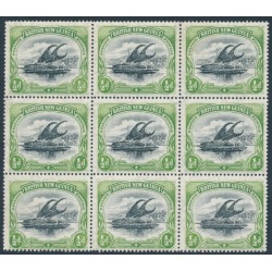 PAPUA / BNG - 1905 ½d black/green Lakatoi, vertical rosettes, block of 9, MNH – SG # 9a PAPUA / BNG - 1905 ½d black/green Lakatoi, vertical rosettes, block of 9, MNH – SG # 9a