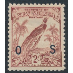 NEW GUINEA - 1932 2/- dull lake Bird of Paradise, no dates, o/p OS, MH – SG # O53
