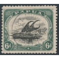 PAPUA / BNG - 1909 6d black/myrtle-green Lakatoi, small PAPUA, perf. 11, sideways wmk, used – SG # 64 PAPUA / BNG - 1909 6d black/myrtle-green Lakatoi, small PAPUA, perf. 11, sideways wmk, used – SG # 64