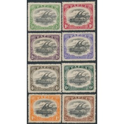 PAPUA / BNG - 1910 ½d to 2/6 Lakatois set of 8, large PAPUA, MH – SG # 75-81+83