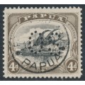 PAPUA - 1908 4d black/sepia Lakatoi, perf. 11, upright wmk, perf. OS, used – SG # O7