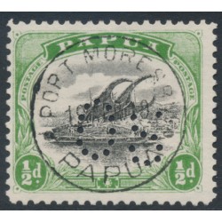 PAPUA - 1908 ½d black/green Lakatoi, perf. 11, sideways wmk, perf. OS, used – SG # O14
