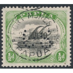 PAPUA - 1908 ½d black/green Lakatoi, perf. 11, sideways wmk, perf. OS, used – SG # O14