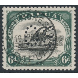 PAPUA - 1908 6d black/green Lakatoi, perf. 11, sideways wmk, perf. OS, used – SG # O19