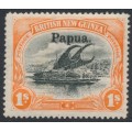 PAPUA / BNG - 1906 1/- black/orange Lakatoi, horizontal rosettes, o/p large Papua, MH – SG # 19