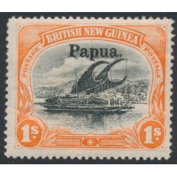 PAPUA / BNG - 1906 1/- black/orange Lakatoi, horizontal rosettes, o/p large Papua, MH – SG # 19