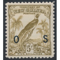 NEW GUINEA - 1932 5/- olive-brown Bird of Paradise, no dates, o/p OS, MH – SG # O54