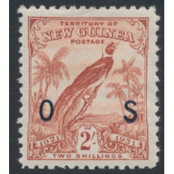 NEW GUINEA - 1931 2/- brown Bird of Paradise, with dates, o/p OS, MH – SG # O40