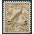 NEW GUINEA - 1931 5/- olive-brown Bird of Paradise, with dates, o/p OS, MH – SG # O41