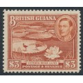 BRITISH GUIANA - 1946 $3 bright red-brown Water Lillies, MH – SG # 319a