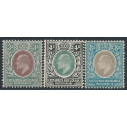 EAST AFRICA - 1904 3a, 4a & 8a KEVII definitives on chalk paper, MH – SG # 22a+23a+26a