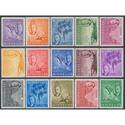 SEYCHELLES - 1952 2c to 10R KGVI definitives set of 15, MH – SG # 158-172