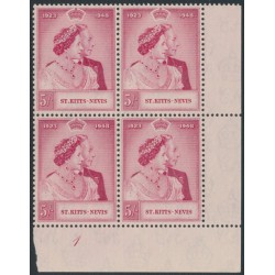 ST KITTS-NEVIS - 1948 £1 purple Royal Silver Wedding, block of 4, MNH – SG # 163