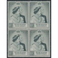 BECHUANALAND - 1948 10/- black Royal Silver Wedding, block of 4, MNH – SG # 137