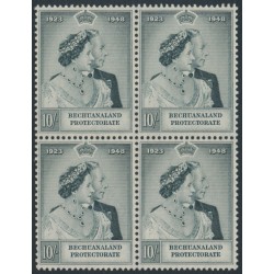 BECHUANALAND - 1948 10/- black Royal Silver Wedding, block of 4, MNH – SG # 137