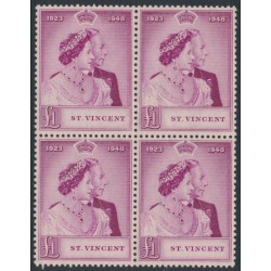 ST VINCENT - 1948 £1 purple Royal Silver Wedding, block of 4, MNH – SG # 173