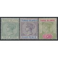 TURKS & CAICOS - 1893 ½d to 5d QV set of 3, MH – SG # 70-72