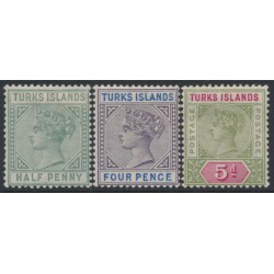TURKS & CAICOS - 1893 ½d to 5d QV set of 3, MH – SG # 70-72