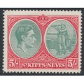 ST KITTS-NEVIS - 1943 5/- green/scarlet KGVI & Columbus, chalk paper, MH – SG # 163