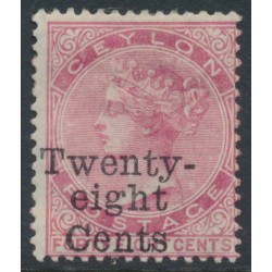 CEYLON - 1885 28c on 48c rose QV definitive, MH – SG # 168